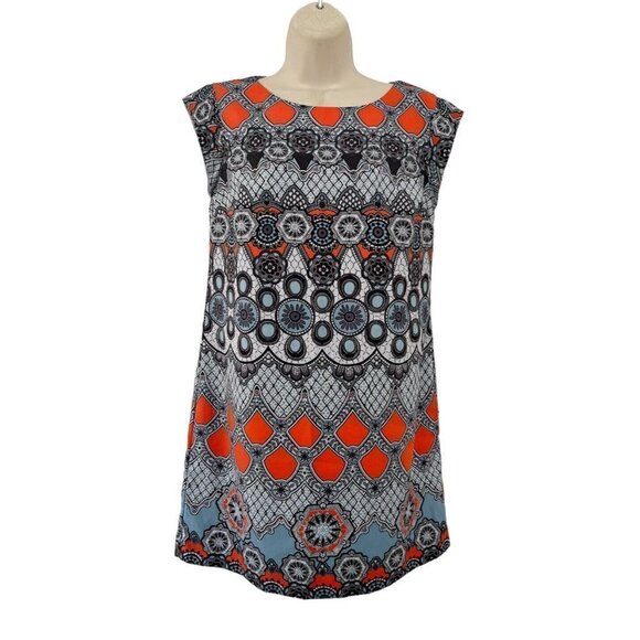 Banana Republic Factory Woman's Sz 4 Orange Blue Grey Geometric Mini Dress - Picture 1 of 7
